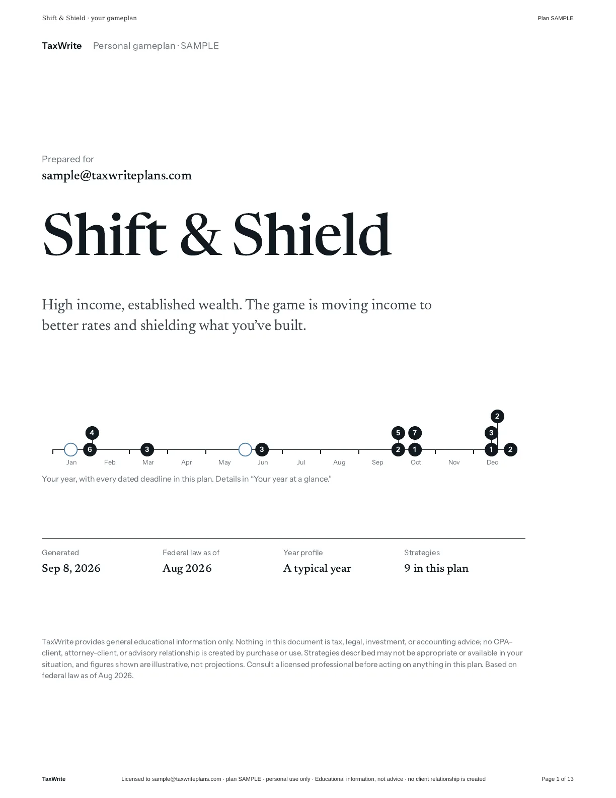 The cover of a sample TaxWrite tax plan
